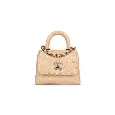 CHANEL MASTER CAVIAR NANO COCO TOP HANDLE FLAP BAG LIGHT GOLD HARDWARE LIGHT BEIGE AP4245 (11*9*5cm)